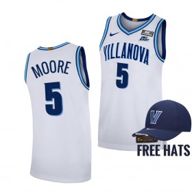 Justin Moore Villanova Wildcats 2021-22 Home White Elite Basketball Jersey Free Hat